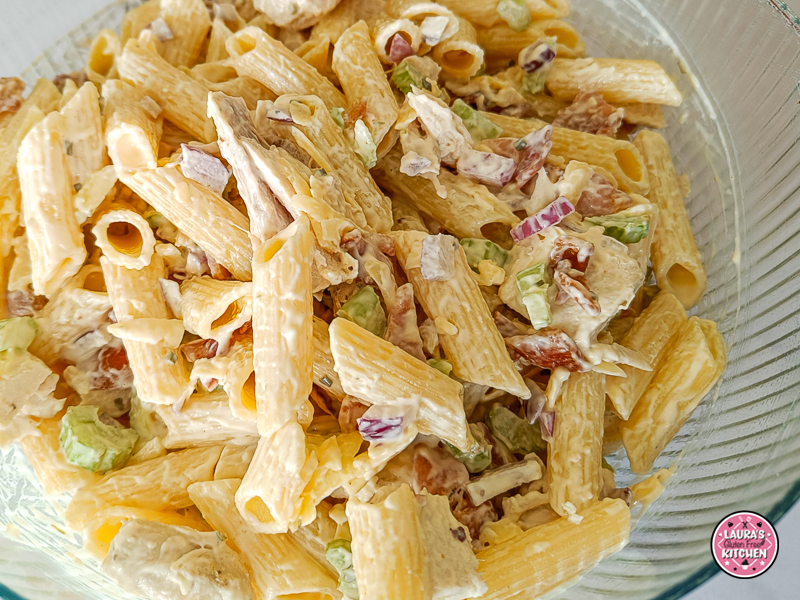 gluten-free pasta salad with bacon and ranch.