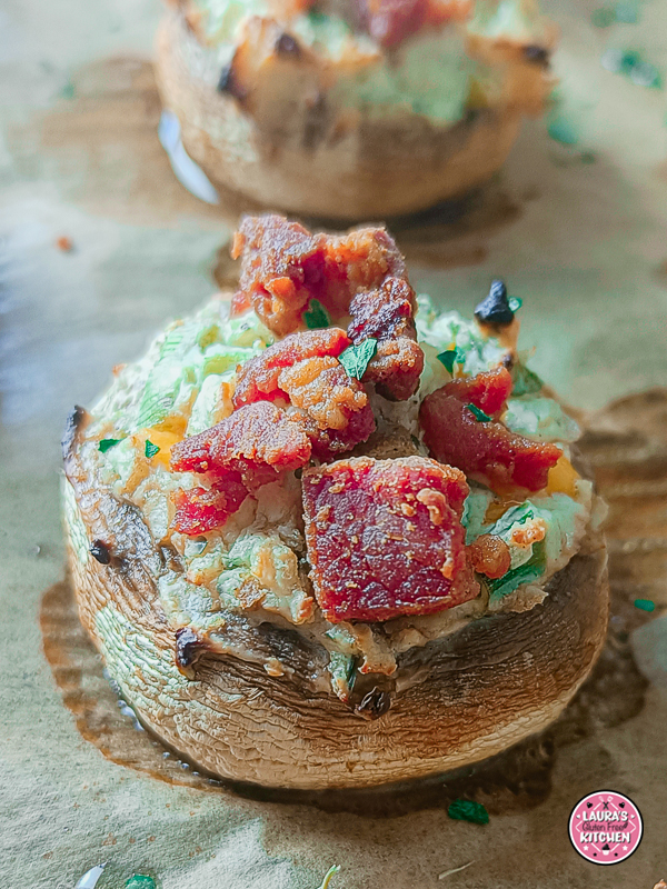 gluten-free stuffed mushrooms with herbed cream cheese and bacon