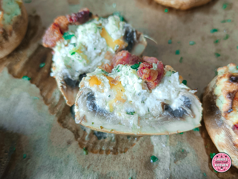 gluten-free stuffed mushrooms with herbed cream cheese and bacon