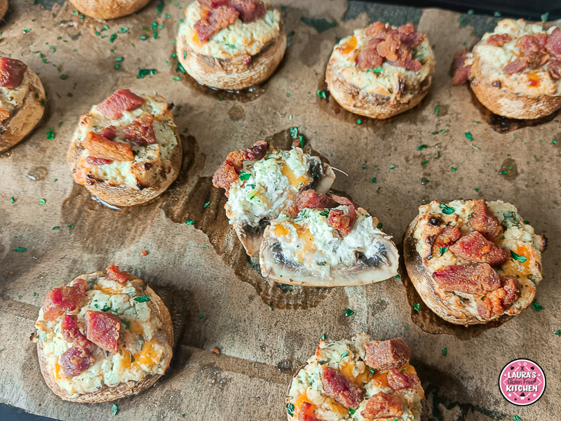 gluten-free stuffed mushrooms with herbed cream cheese and bacon