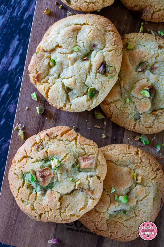 Gluten-free white brown butter pistachio cream white chocolate cookies