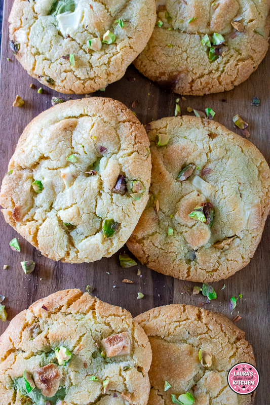 Gluten-free white brown butter pistachio cream white chocolate cookies