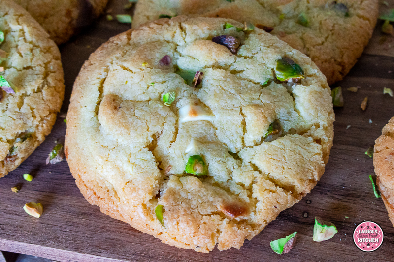 Gluten-free white brown butter pistachio cream white chocolate cookies