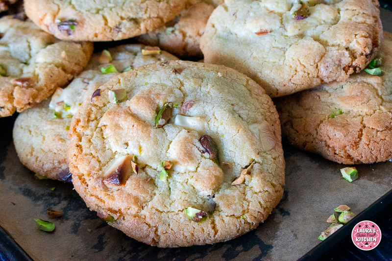 Gluten-free white brown butter pistachio cream white chocolate cookies