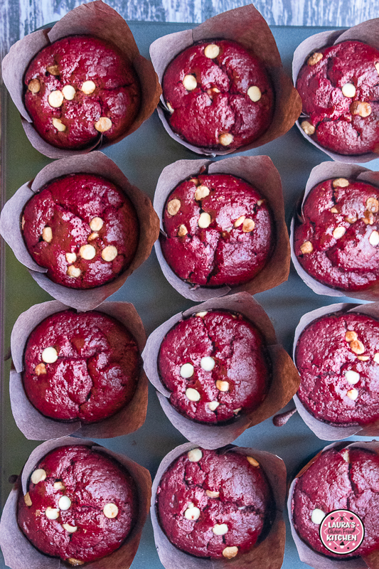 Gluten-Free Red Velvet Muffins with White  Chocolate Chips