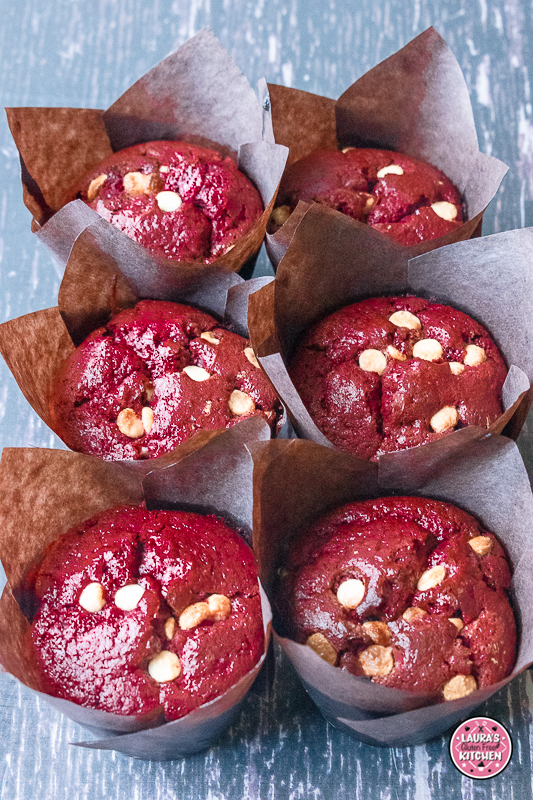 Gluten-Free Red Velvet Muffins with White  Chocolate Chips