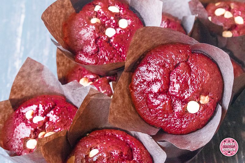 Gluten-Free Red Velvet Muffins with White  Chocolate Chips