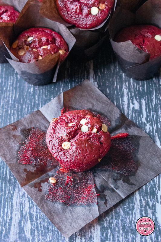 Gluten-Free Red Velvet Muffins with White  Chocolate Chips