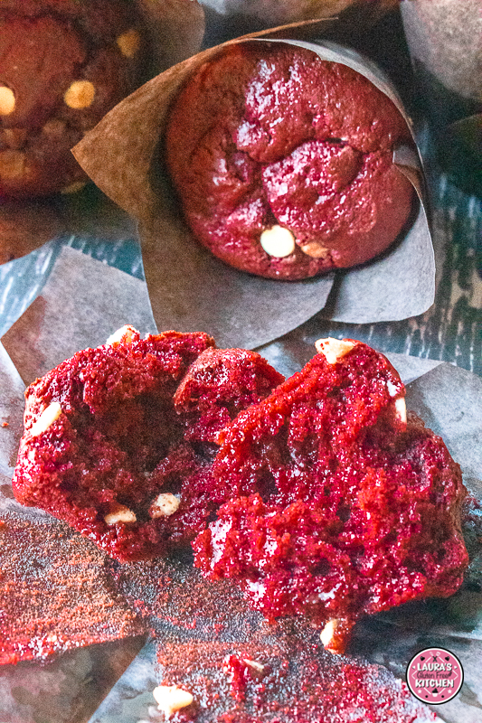 Gluten-Free Red Velvet Muffins with White  Chocolate Chips