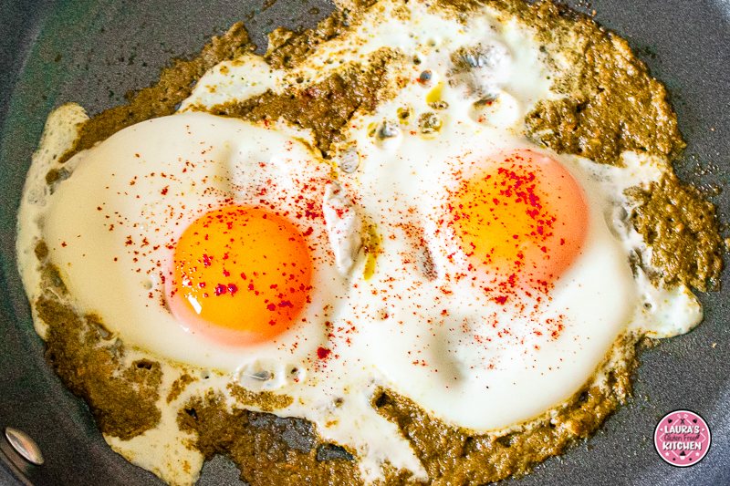 Gluten free pesto fried eggs