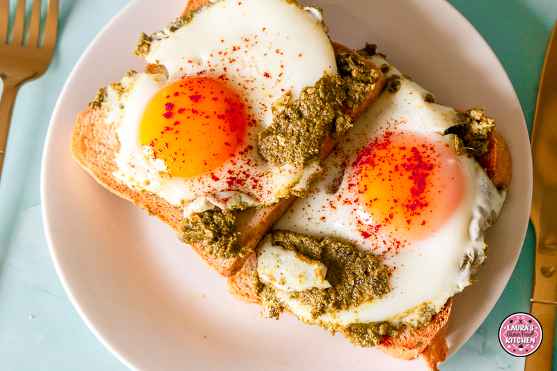 Gluten free pesto fried eggs